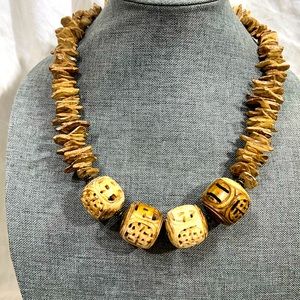 Bone Ivory Necklace with Bronze Beads and Clasp. Very Stunning A Stateme…